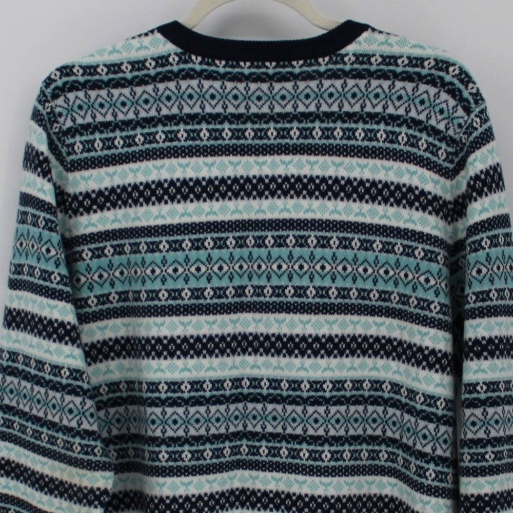 Croft‎ & Barrow $54 XXL Navy Teal White Fair Isle Button Front Knit Sweater - Picture 10 of 12